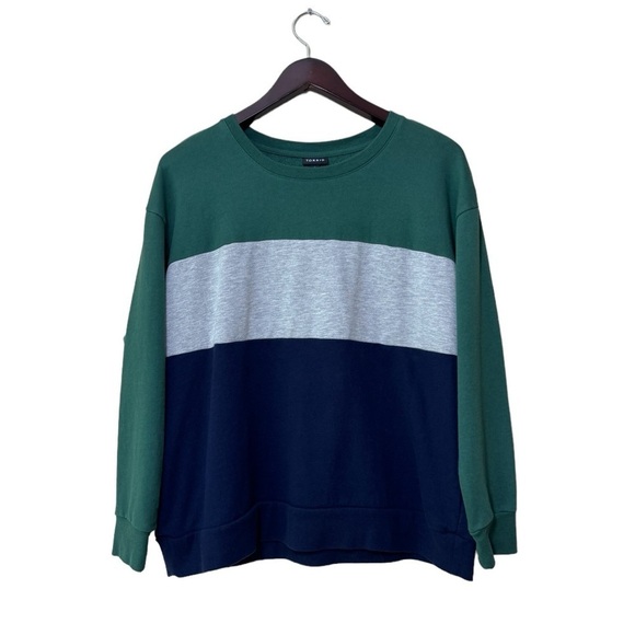Torrid Navy Gray Green Colorblock French Terry Pullover Sweatshirt Size 0 - Picture 2 of 9